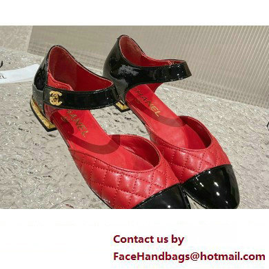 Chanel Lambskin  &  Patent Calfskin Quilting Mary Janes G38441 Red 2023